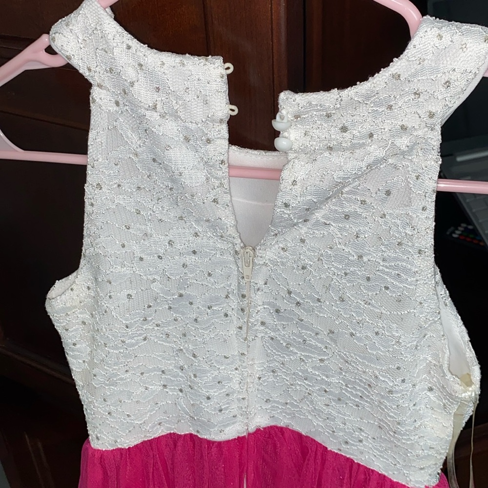 Girls Special Occasion detailed, sparkly white & magenta pink hi-low dress💖 - Picture 6 of 9
